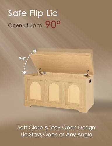 DINZI LVJ Storage Chest, Wooden Toy Box, Natural Oak 39.4" L - Image 4