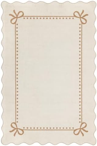 Garvee Scalloped Bow Rug Beige Washable Solid 4x6 Area Rugs - Image 4