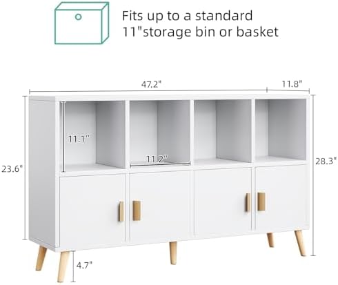 8-Cube Storage Organizer with Doors & 5 Solid Wood Legs, Mid-Century Modern - Image 3