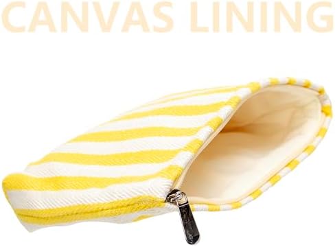Flat Makeup Bag for Women, Zipper Cosmetic Pouch for Purse, Stripe Yellow - Image 6