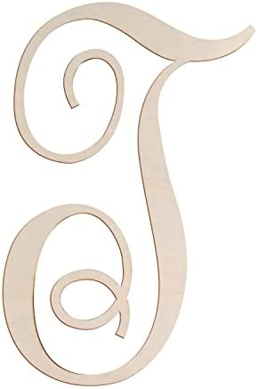 Cursive Wooden Letters T for Wall Decor Large Wood Monogram Letters 14 Inch by Focal20Craft