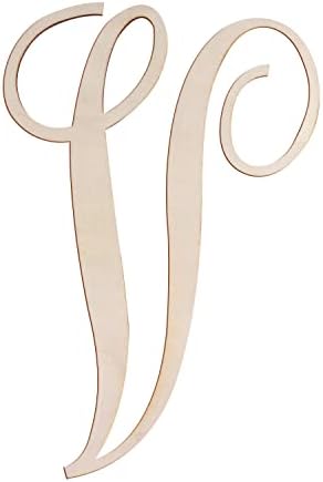 Cursive Wooden Letters V for Wall Decor Large Wood Monogram Letters 14 Inch by Focal20Craft