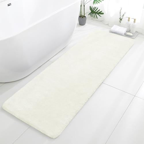 Polyester Bathroom Runner Rug 24"x72" Cream, Soft Shaggy Bath Mat by Kildoss