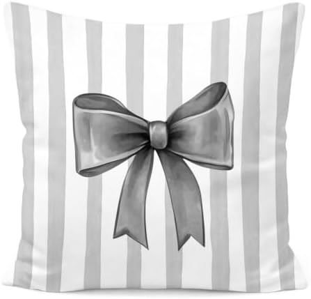 Charcoal Bow Decorative Throw Pillow 18x18 Inch – Cute Blush Pink Striped by Unknown