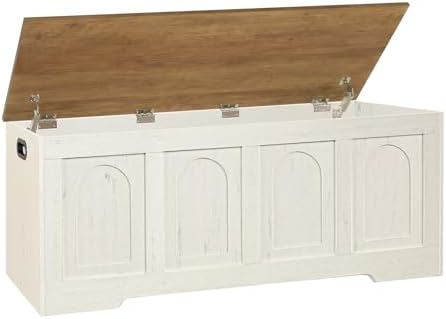 DINZI LVJ Storage Chest, Wooden Toy Box, Honey Brown & Rustic White 47.2" L by DINZILVJ
