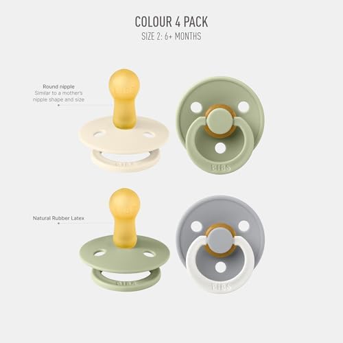 BIBS Color Pacifiers 4-Pack | BPA Free Soother Pacifier | Round Nipple | - Image 2