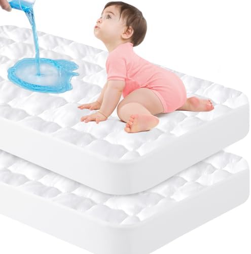Mini Crib Mattress Protector Sheets 2 Pack Waterproof, Mini Crib Pad Cover by Luv4babe