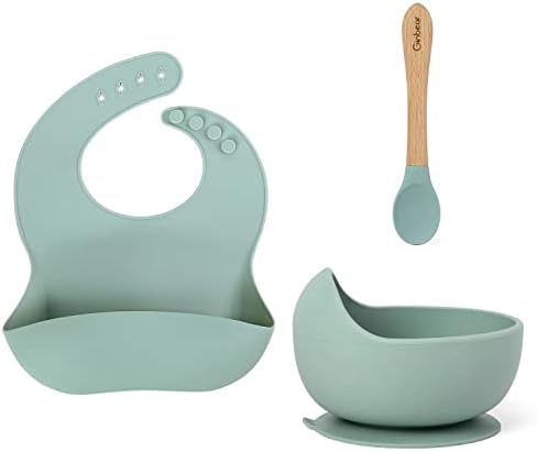 Ginbear Suction Baby Bowl Silicone Bib Spoon Set 6 M+ by Ginbear