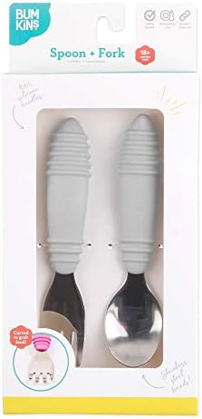 Bumkins Toddler Utensils, Kids Size Fork and Spoon Set, Silicone and - Image 4