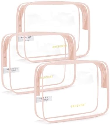 BAGSMART Clear Toiletry Bag 3-Pack TSA Approved Water-Repellent, Nude Pink by BAGSMART