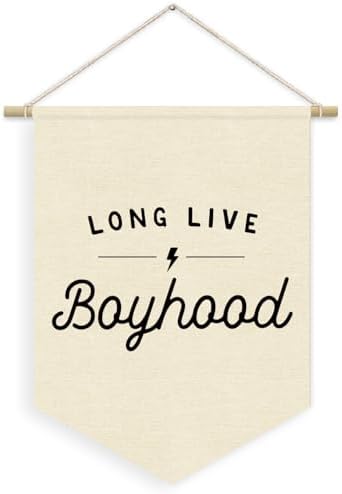 Boys Room Decor, Long Live Boyhood Linen Canvas Banner, Minimalist Boy Nursery by Unknown