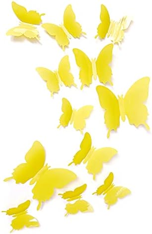 Cute Yellow Butterfly Wall Decor 24 pcs, Girls Room Wall Decals, Aesthetic by Artivo