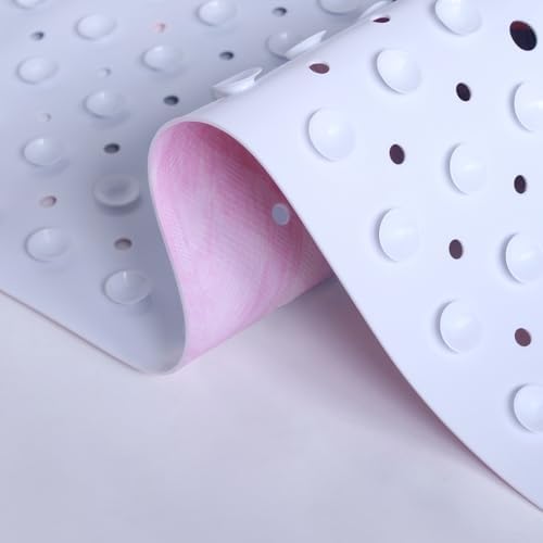 Pink Blue Bathtub Mat Non Slip 40x16in Extra Long Marble Bath Mat - Image 6