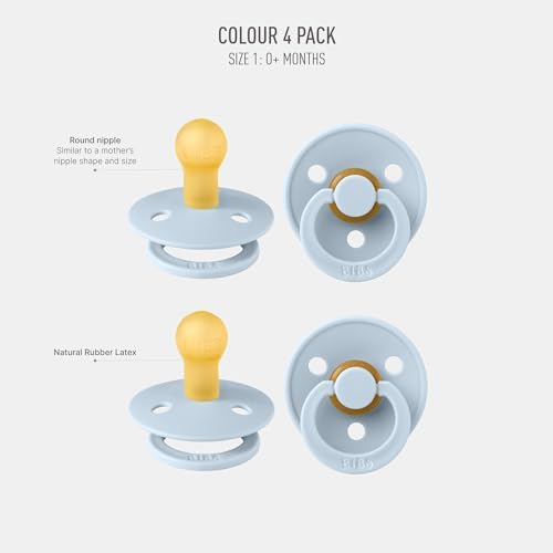 BIBS Colour Pacifier, 0-6 Months, Round Nipple, Baby Blue - Image 2