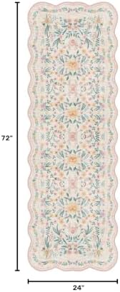 Scalloped Floral Runner Rug 2x6, Soft Cute Carpet Runner - Image 2