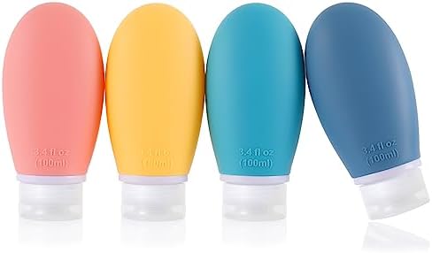 Silicone Travel Bottles, 4 Pack 3.4oz Leak Proof Liquid Squeezable Refillable by LIYUABU