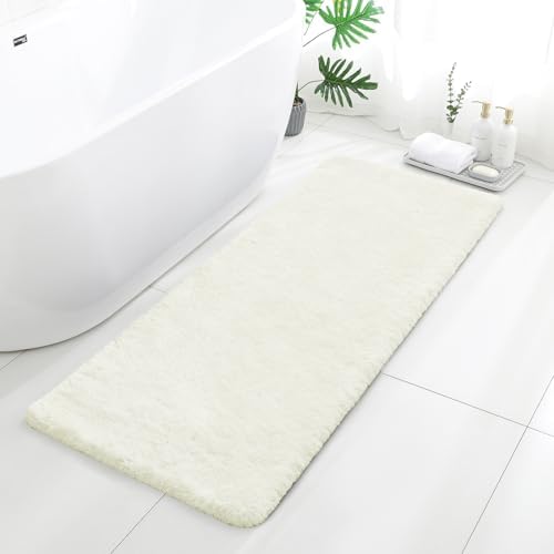 Polyester Bathroom Runner Rug 24"x60" Cream, Soft Shaggy Bath Mat by Kildoss
