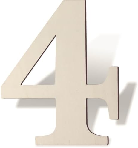 Wooden Numbers 8 Inch Large Paintable Wood Number 4 by Unknown