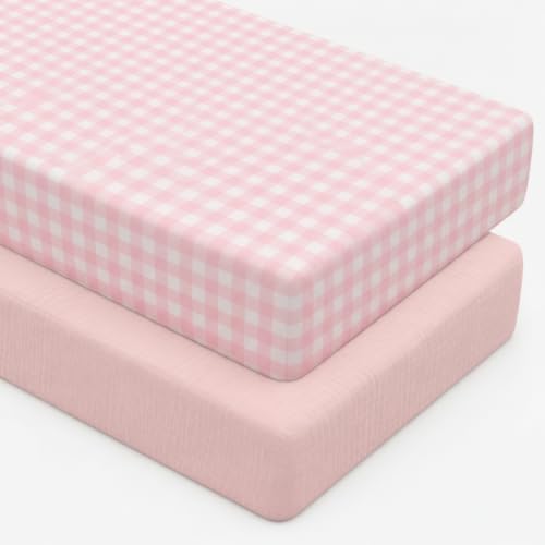 Breling 2 Pcs Muslin Pink and Pink Gingham Crib Sheets by Breling