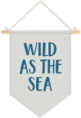 Wheatwin Ocean Nursery Decor, Wild As the Sea Blue Wall Hanging Pennant Flag by Wheatwin