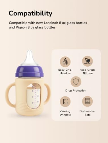 3-Pack Silicone Sleeves for New Lansinoh & Pigeon Glass Baby Bottle 8 oz - Image 2