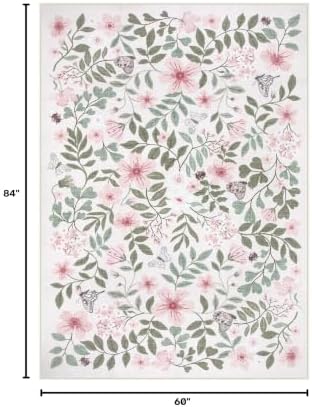 Lahome Pink Girls Nursery Rug, 5x7 Floral Baby Girls Rugs - Image 2