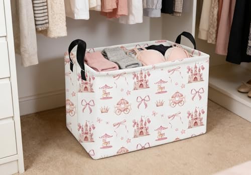 Essme Rectangular Pink Baskets, Girls Storage Box, Cute Basket - Image 5