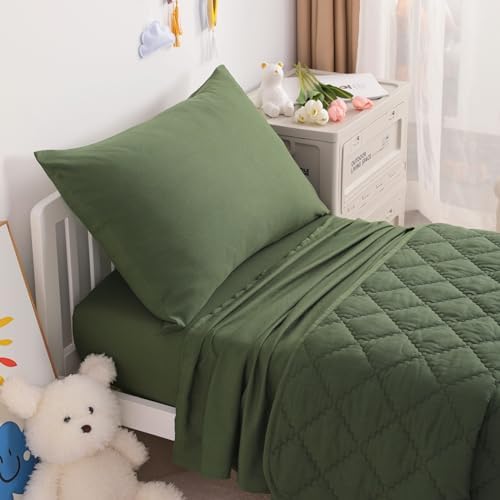 NTBAY Toddler Microfiber Bedding Set, 4 Piece, Olive Green - Image 5