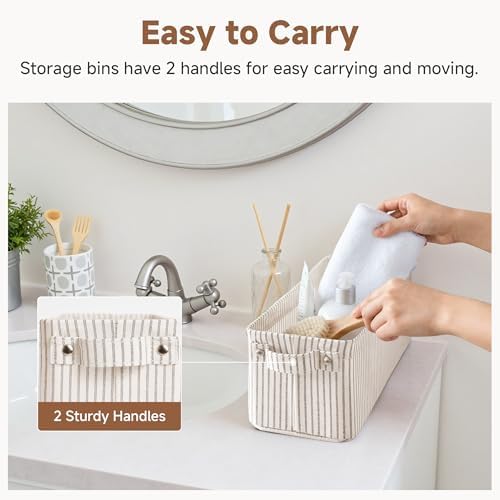 StorageWorks Fabric Narrow Storage Bins, Khaki and Beige Stripes - Image 6