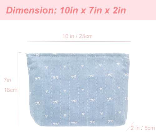 Flat Makeup Bag for Women, Zipper Cosmetic Pouch for Purse, Jean Light - Image 3