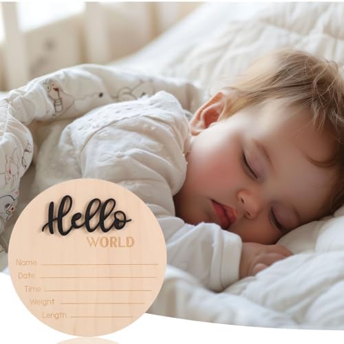 Newborn Announcement Sign with Pen, 5.9in Wooden Hello World Baby Welcome Sign - Image 7