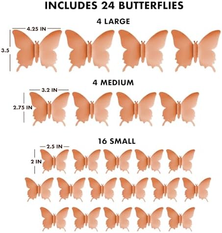 Butterfly Wall Decal Room Decor, Rose Gold Butterfly Wall Decor 24 pcs - Image 2
