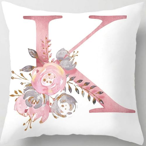 Pink Throw Pillow Covers Cute Alphabet Decorative Cushion Covers Square Letter by TillskuchThrowPillowCovers