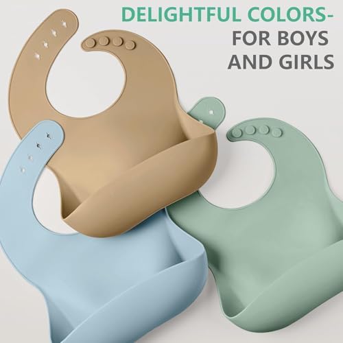 Cuddle Campus Set of 3 Silicone Bibs, Soft Adjustable Bibs - Image 6