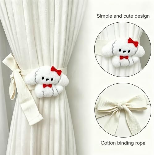 2 Pack Neutral Nursery Decor Cartoon White Dog Curtain Tiebacks, Cute & - Image 2
