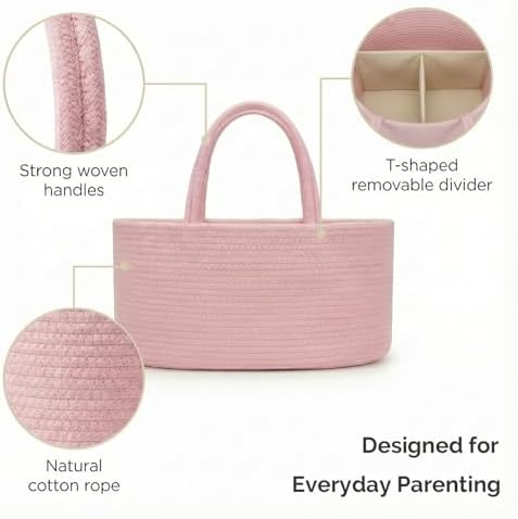 luxury little Diaper Caddy Organizer, Large Cotton Rope Nursery Baby Basket - Image 4
