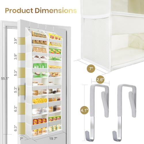 HOMELUX THEORY Over the Door Organizer, 6-Tier XL, 100D Fabric, Light Gray - Image 3