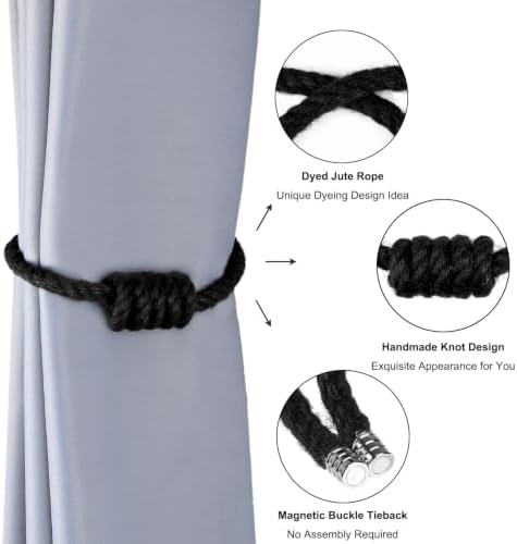 BEL AVENIR Magnetic Jute Curtain Tiebacks 2 Pack Hand-Woven Curtain Ties - Image 3
