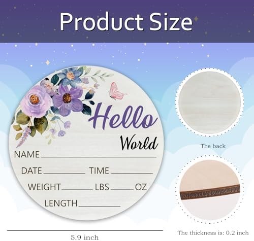 Purple Rose Baby Announcement Sign, Wooden Nursery Name Plaque 6in - Image 3