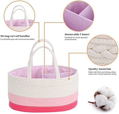 luxury little Diaper Caddy Organizer, Large Cotton Rope Nursery Baby Basket - Image 4