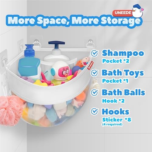 UNEEDE 4.32 Gallons Corner Mounted Bath Toy Storage Holder, Mesh Shower Caddy - Image 6
