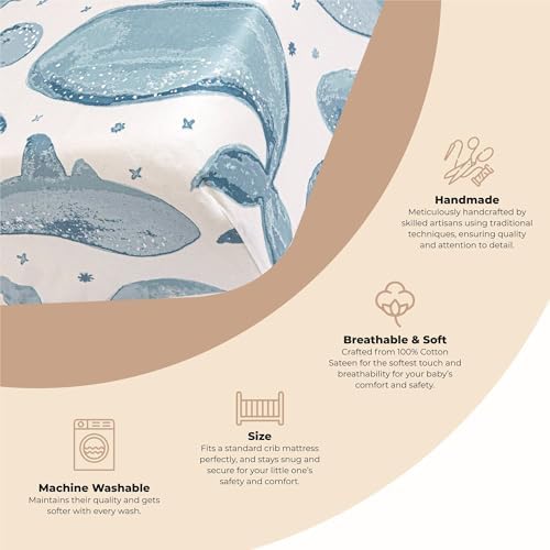 Crane Baby Ocean Crib Sheet, 100% Cotton Fitted Sheet, Crib Sheets - Image 2