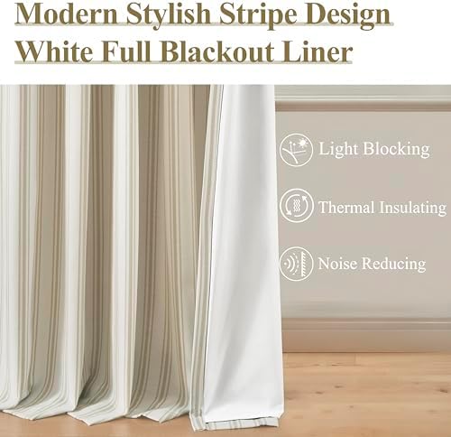 ZJDECOR Beige Striped Blackout Curtain Panels 95 Inch, Back Tab Rod Pocket - Image 4