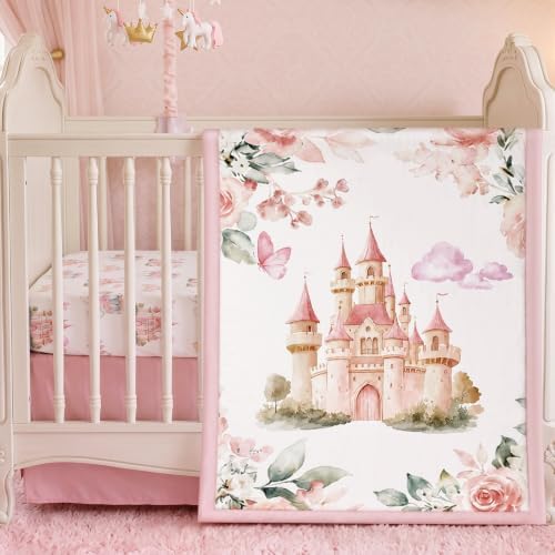 Hahafelt 3 Pcs Pink Princess Baby Crib Bedding Set by Hahafelt