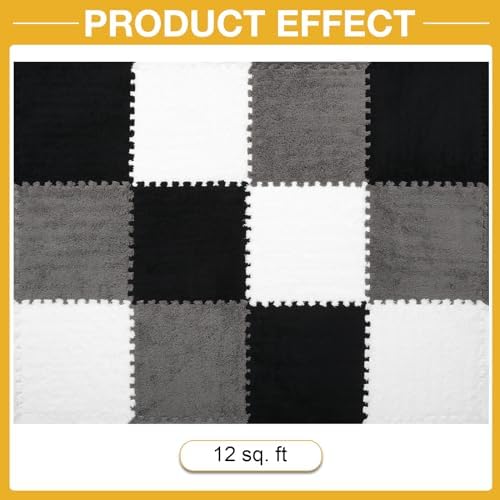 ZENOWICK 12 Pcs Plush Interlocking Carpet Tiles, Puzzle Play Mats - Image 4
