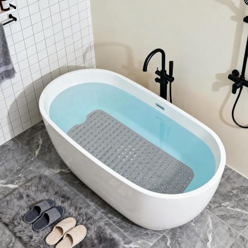 Anti-Slip Bathtub Shower Mat 40×16 Inch Opaque Gray - Image 3