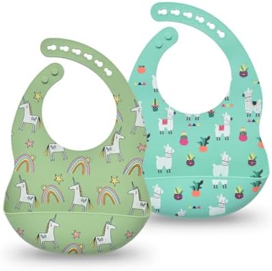 Silicone Baby Bibs 2 Sets, Adjustable Waterproof Baby Bibs by SILIFACTORY