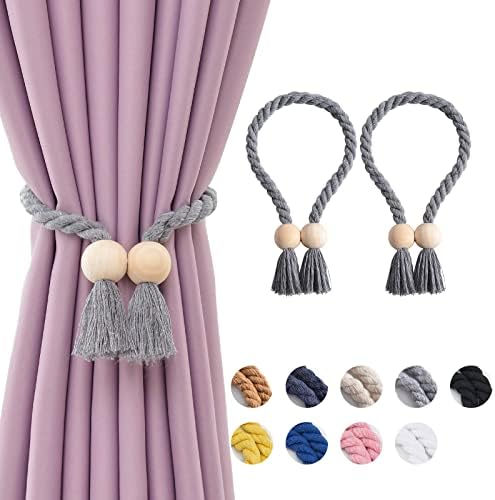 NICEEC 2 Pack Wooden Ball Magnetic Curtain Tiebacks Boho Home Decor Drape Tie by NICEEC