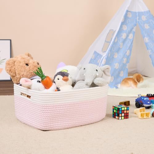 MiniArk Woven Pink Cotton Storage Baskets, 3 Pack - Image 5