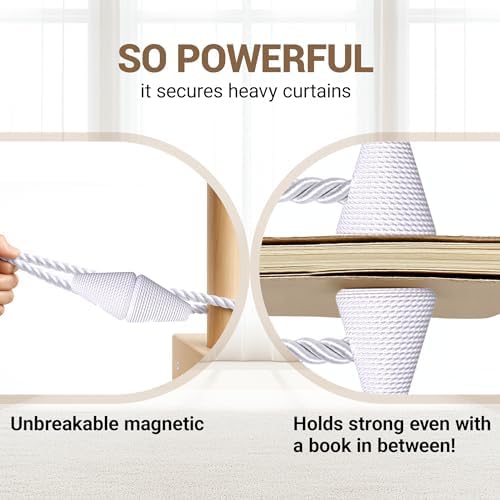 Hion Magnetic Curtain Tiebacks White 2pcs, Curtain Holdbacks Hooks Holders - Image 6